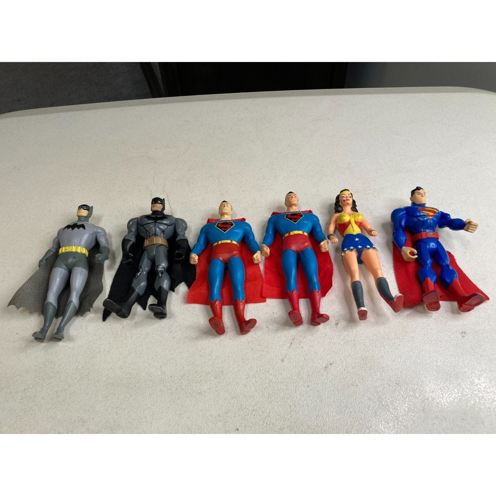 DC Comics Batman Superman Wonder Woman BENDY NJ Croce Action Figure Lot of 6